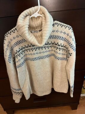 Madewell Cream Turtleneck Fair Isle Sweater with Blue Accents